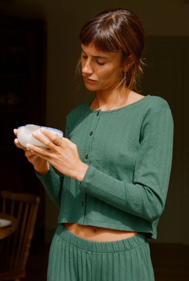 Cardigan Maud Vert en Coton Bio