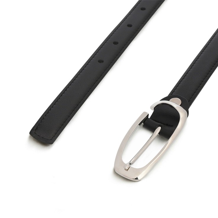 Carme Black : ceinture élégante pour femme avec fermeture par boucle et bout carré en cuir végan
