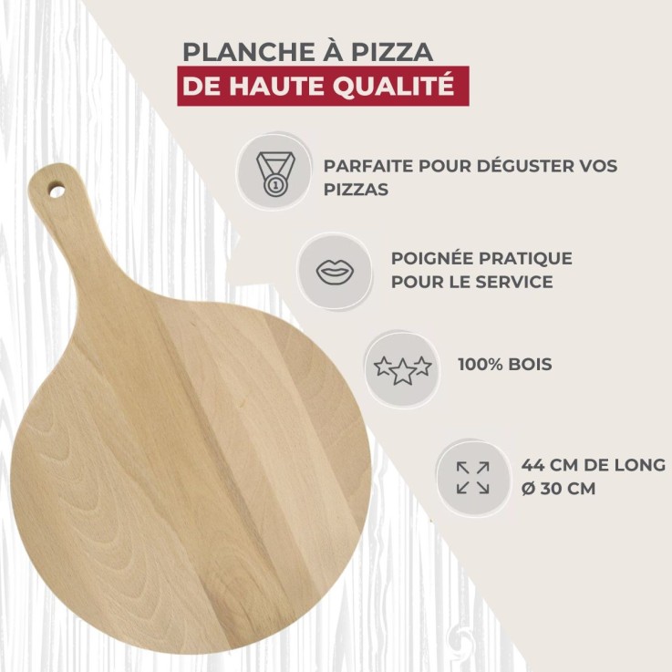 Planche à pizza 30 cm en bois et roulette Fackelmann Boissellerie