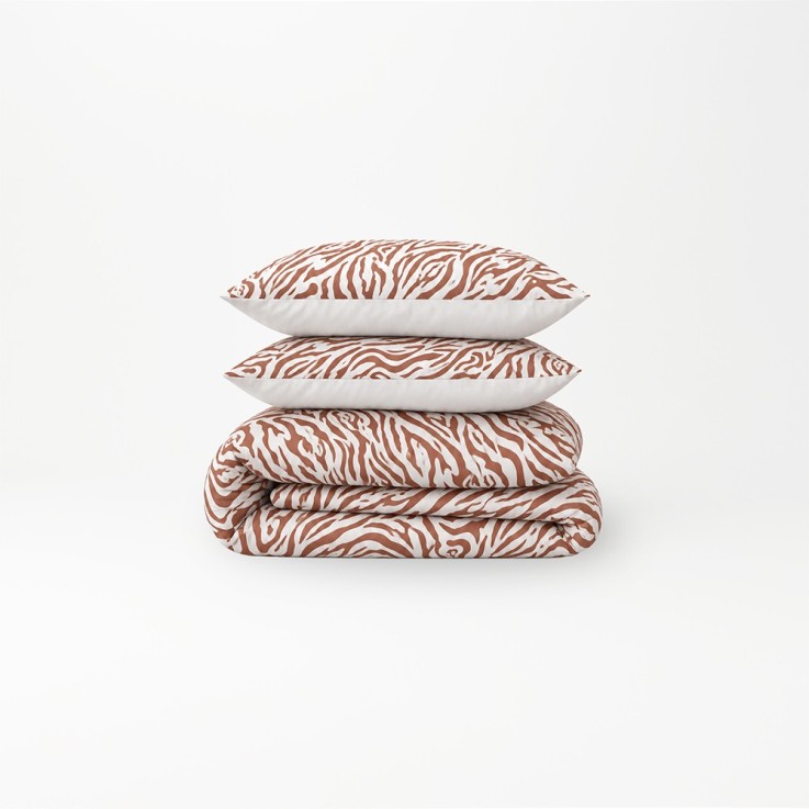 Parure de lit imprimée en percale de coton bio, taies rectangles, LE ZÈBRE
