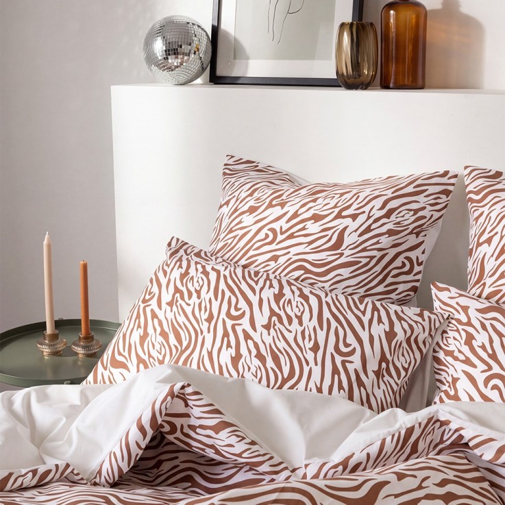 Parure de lit imprimée en percale de coton bio, taies rectangles, LE ZÈBRE