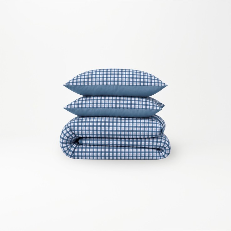 Parure de lit imprimée en percale de coton bio, taies carrées, LE VICHY TARTAN