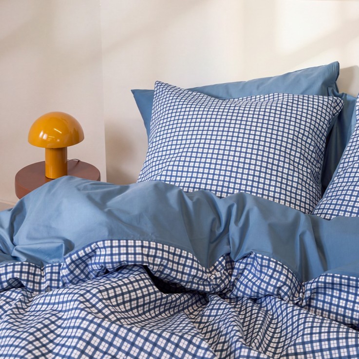 Parure de lit imprimée en percale de coton bio, taies carrées, LE VICHY TARTAN