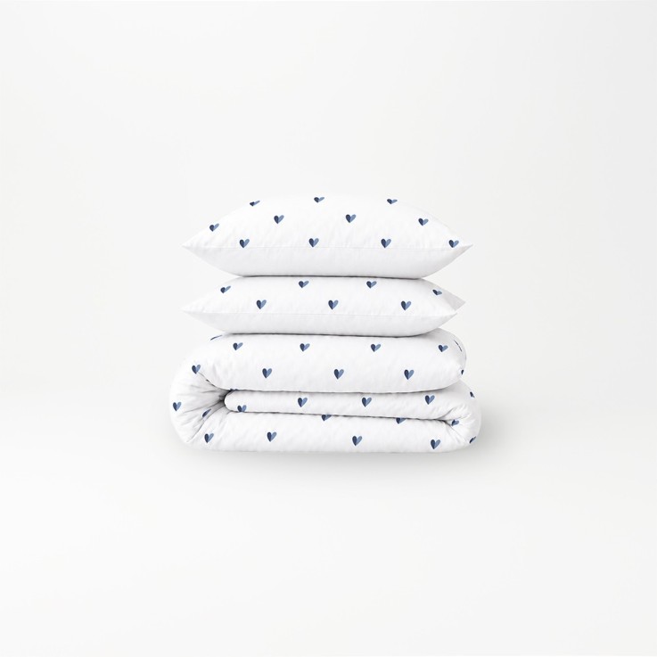 Parure de lit imprimée en percale de coton bio, taies carrées, LE COEUR BICOLORE