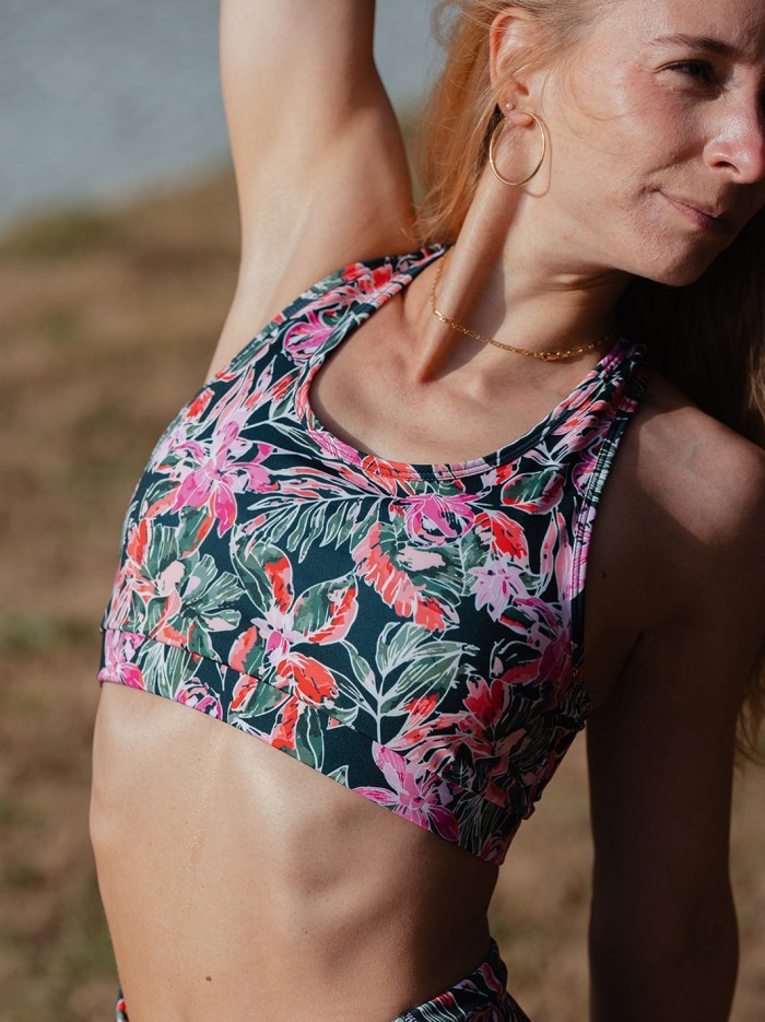 Brassière Yoga Mésange Floraison en Fibres Recyclées