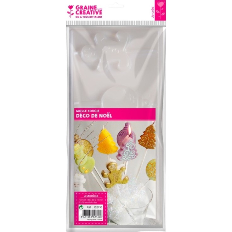 MOULE BOUGIE DECO DE NOEL (4 modèles + 6 bâtonnets) 80x50x10mm