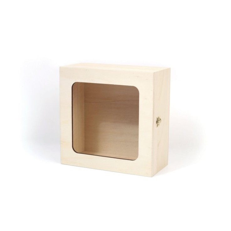 Boîte en bois avec fenêtre - 21 x 21 x 10 cm