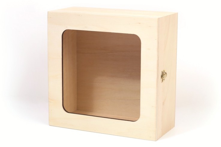 Boîte en bois avec fenêtre - 21 x 21 x 10 cm