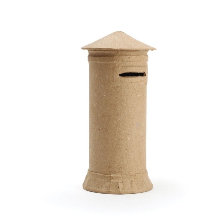 Tirelire boîte aux lettres - papier mâché - hauteur 15 cm - diamètre 6,5 cm