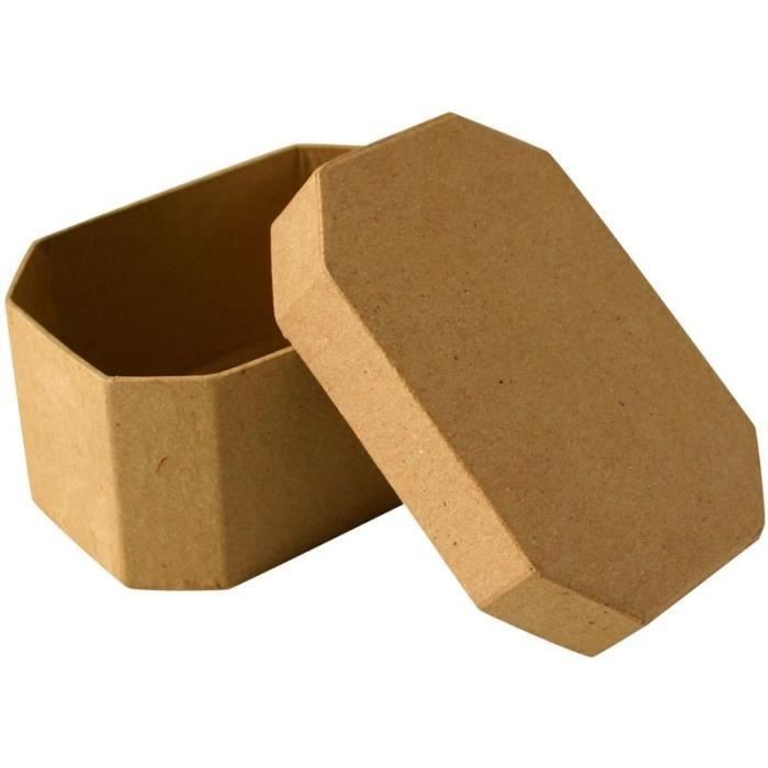Boîte octogonale à décorer - carton de journaux recyclés - 9x7x5,4 cm