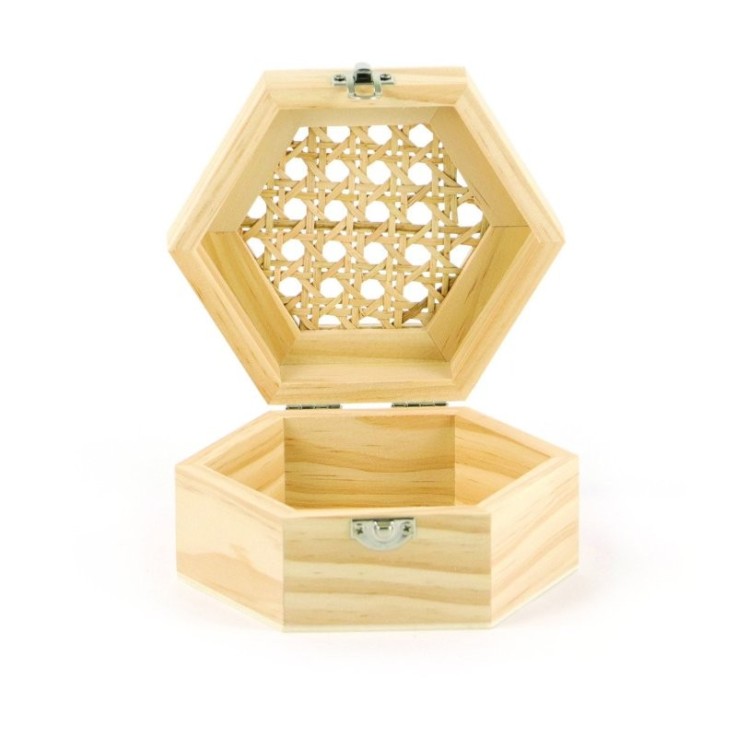 Boîte hexagonale en bois à décorer - 16,5 cm