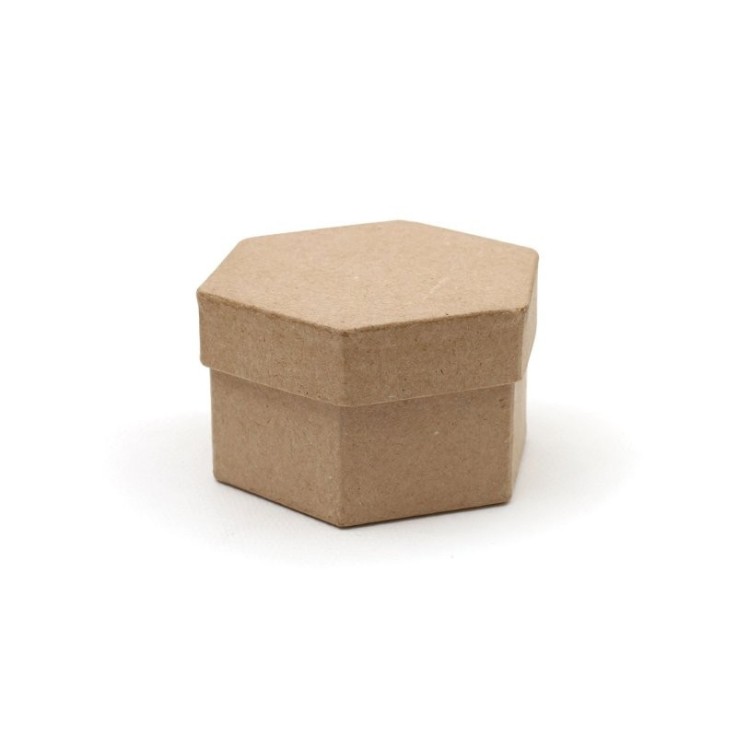 Boîte hexagonale en carton brun à décorer - 7,8 x 5 cm