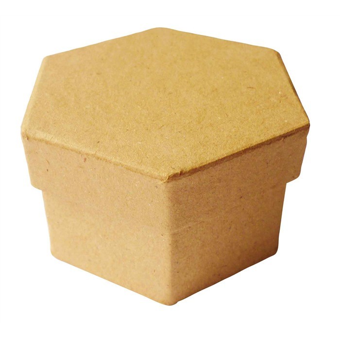 Boîte hexagonale en carton brun à décorer - 7,8 x 5 cm