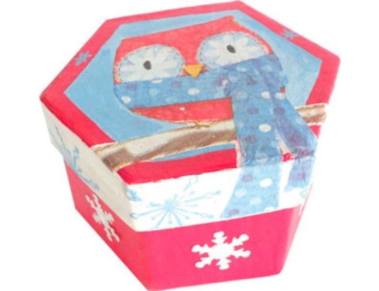 Boîte hexagonale en carton brun à décorer - 7,8 x 5 cm
