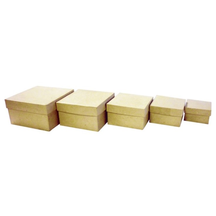 Boîtes gigognes carrées - lot de 5 - papier mâché recyclé - 10-20,5 cm