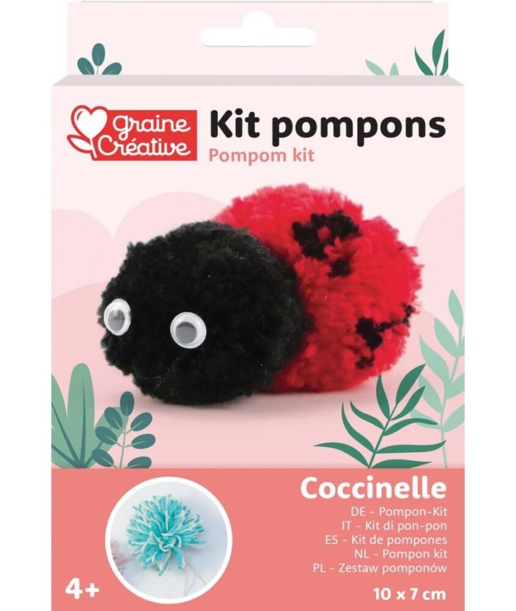 Kit de création de pompons Coccinelle - laine rouge et noire