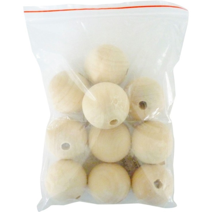 Perle en bois Ø 40 mm Boule percée Ø 8 mm 10 pièces