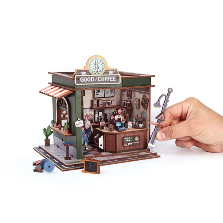 Maquette en bois miniature à construire - Coffee shop