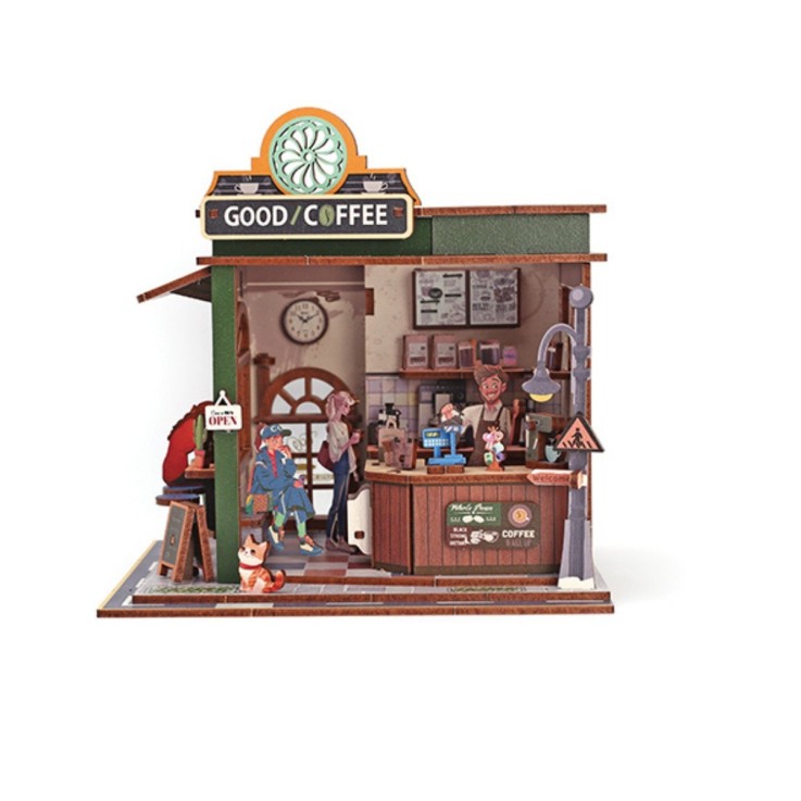 Maquette en bois miniature à construire - Coffee shop