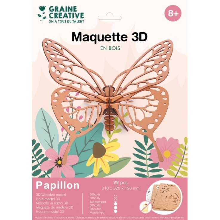 MAQUETTE BOIS 3D PAPILLON 22 PCES