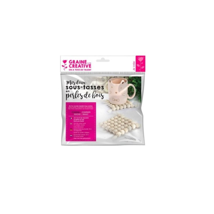 Kit créatif pour réaliser deux sous-tasses en perles de bois