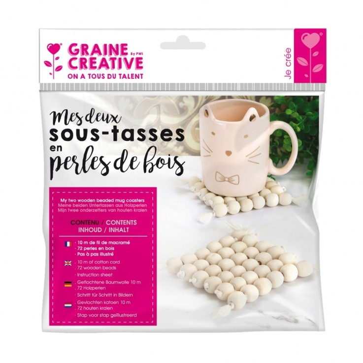 Kit créatif pour réaliser deux sous-tasses en perles de bois