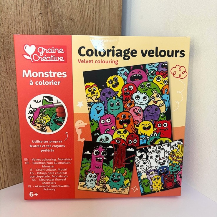 Kit de coloriage en velours Monstres à colorier - 3 cartes