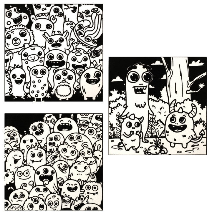 Kit de coloriage en velours Monstres à colorier - 3 cartes