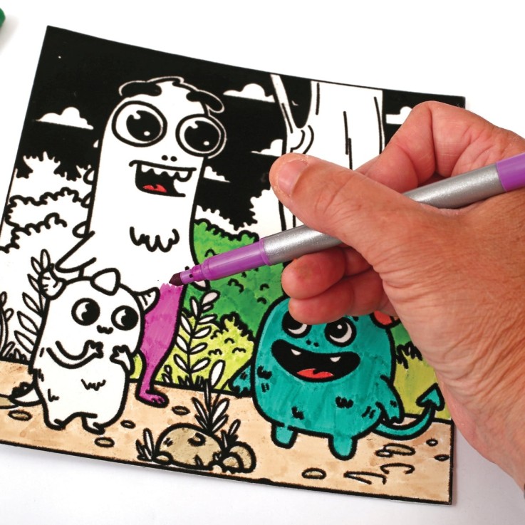 Kit de coloriage en velours Monstres à colorier - 3 cartes