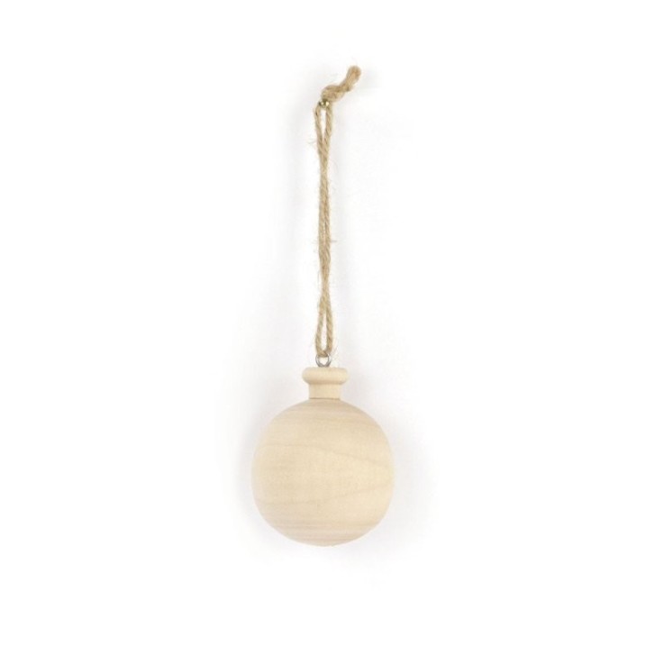 Boule de Noël en bois à suspendre - beige - 6 cm