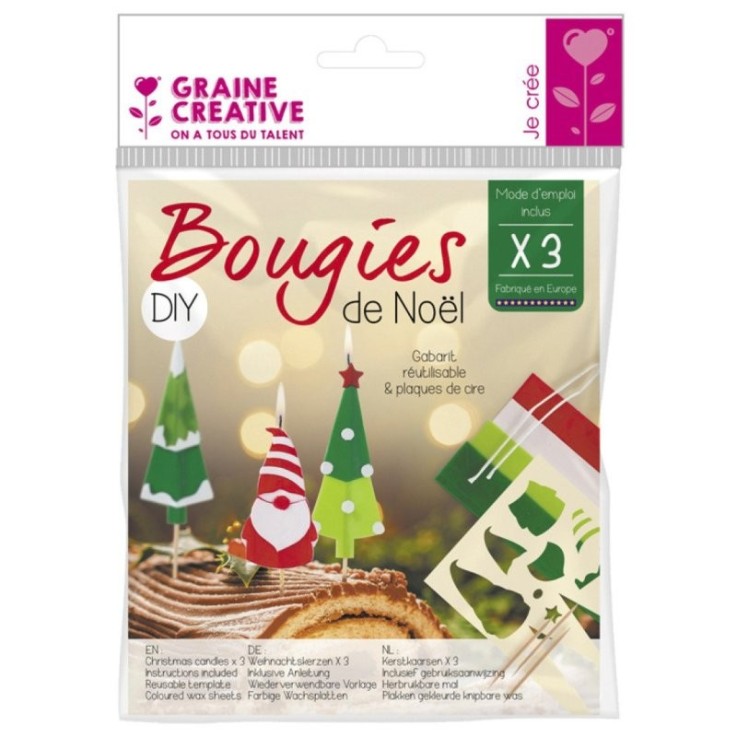 Kit pour fabriquer 3 bougies décoratives à motifs de Noël