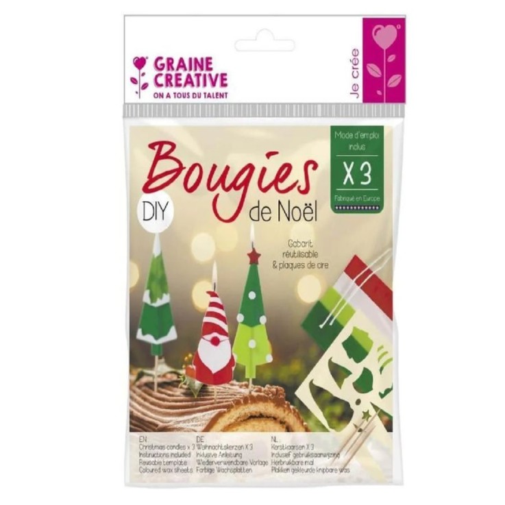 Kit pour fabriquer 3 bougies décoratives à motifs de Noël