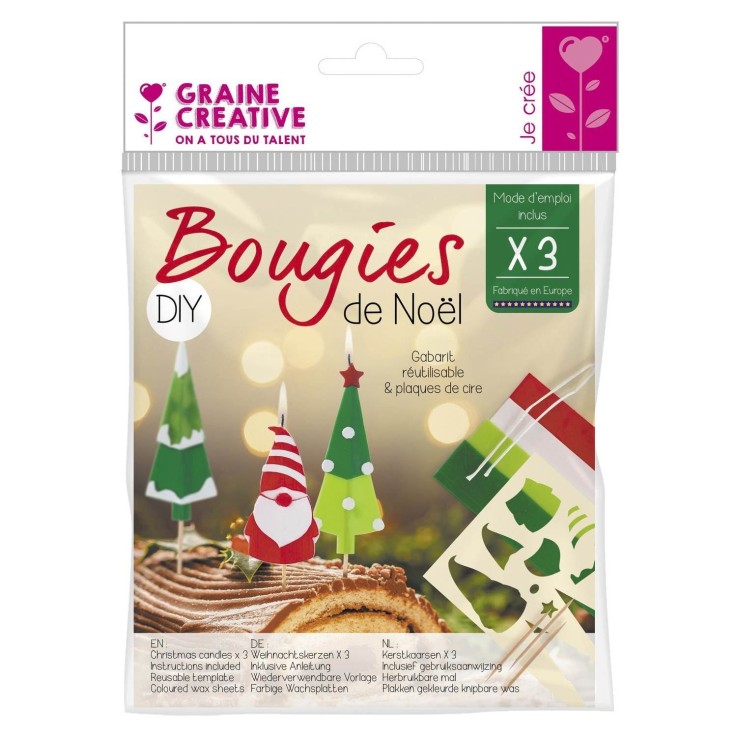 Kit pour fabriquer 3 bougies décoratives à motifs de Noël