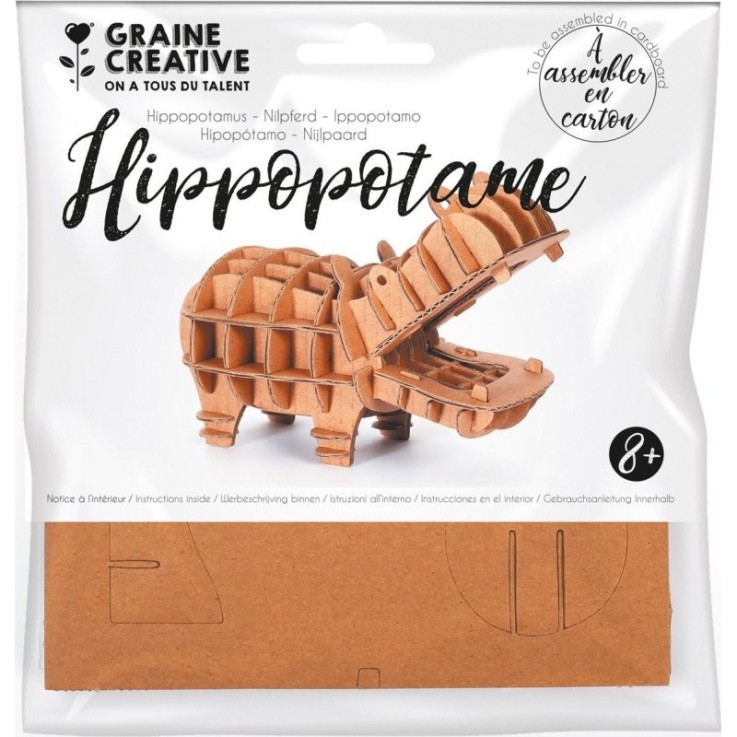 Maquette 3D d'hippopotame en carton - pièces à assembler sans colle