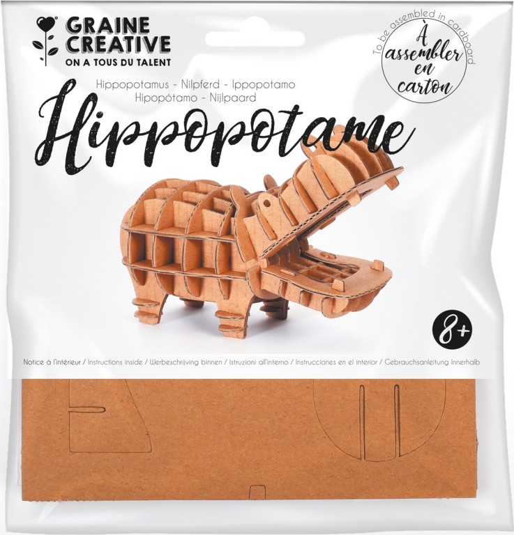 Maquette 3D d'hippopotame en carton - pièces à assembler sans colle