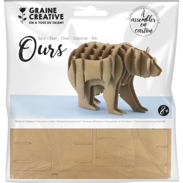 Maquette d'ours en carton à décorer - 13 x 6 x 8,5 cm