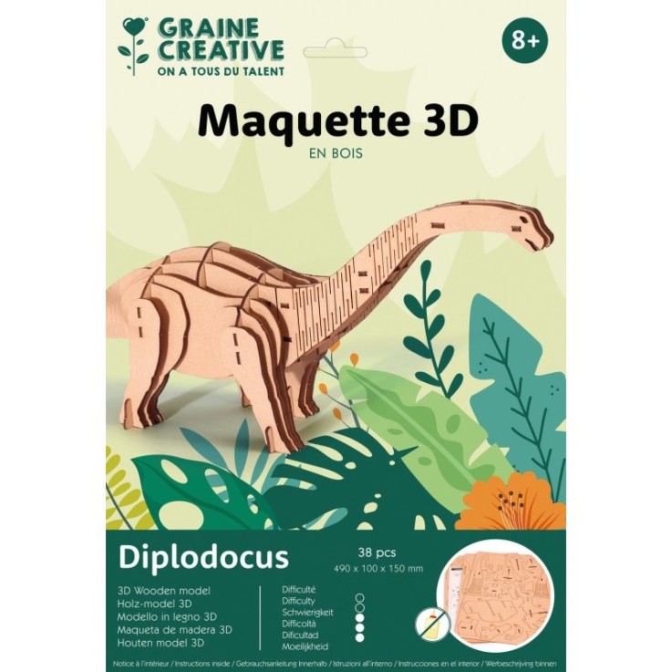 Maquette 3D en bois Diplodocus - 49 x 10 x 15 cm