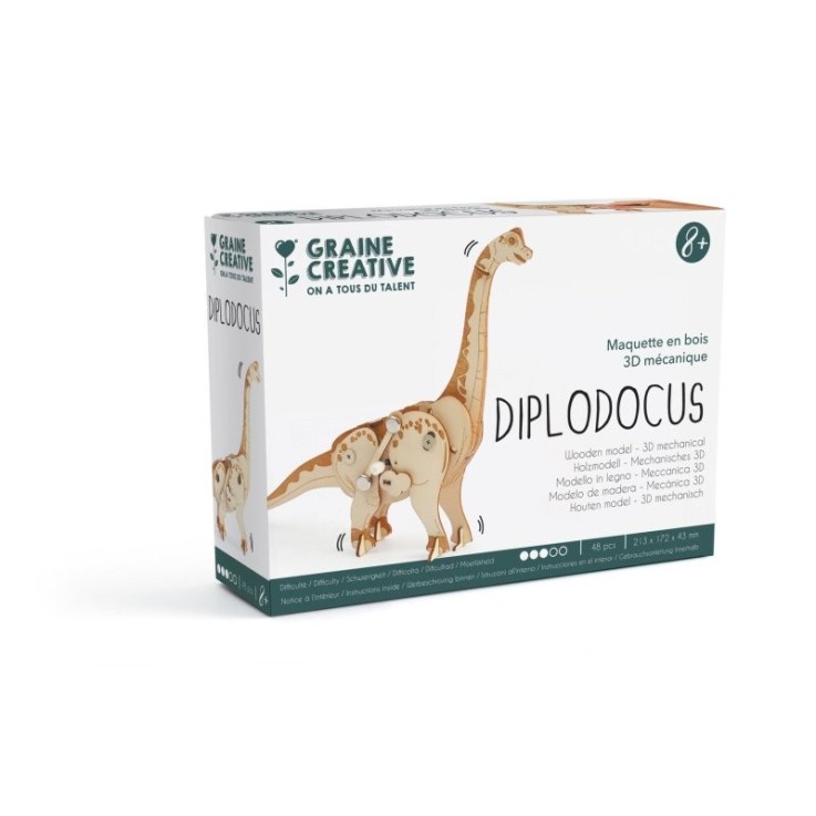 Maquette mécanique 3D en bois - Diplodocus - 213 x 172 x 43 mm