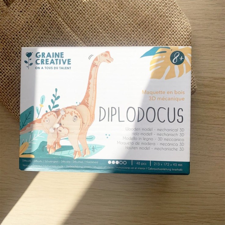 Maquette mécanique 3D en bois - Diplodocus - 213 x 172 x 43 mm