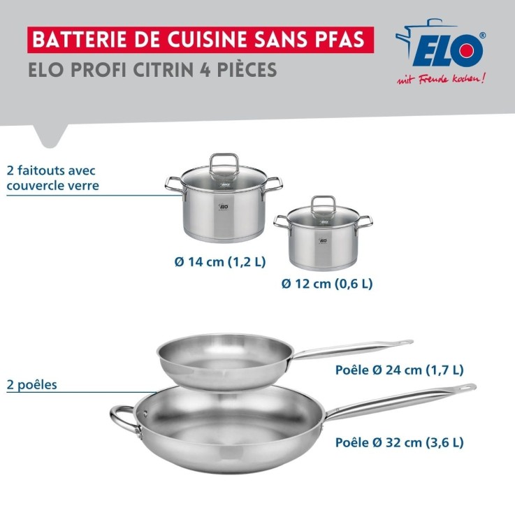 Batterie de cuisine Profi Citrin en inox - 24, 32, 12, 14 cm