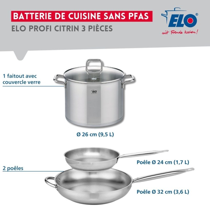 Batterie de cuisine Profi Citrin 3 pièces - 24, 32 et 26 cm