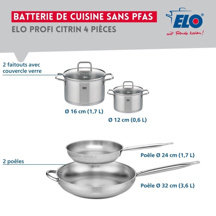 Batterie de cuisine Profi Citrin en inox - 24/32 cm - 12/16 cm