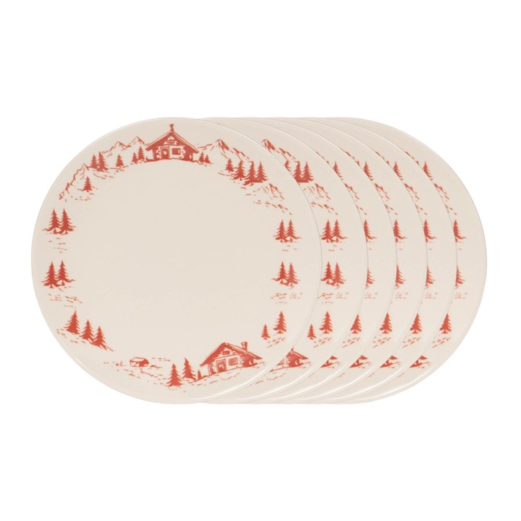 Assiette plate Alpages rouge 27 cm (lot de 6) en grès - Vaisselle de Noël