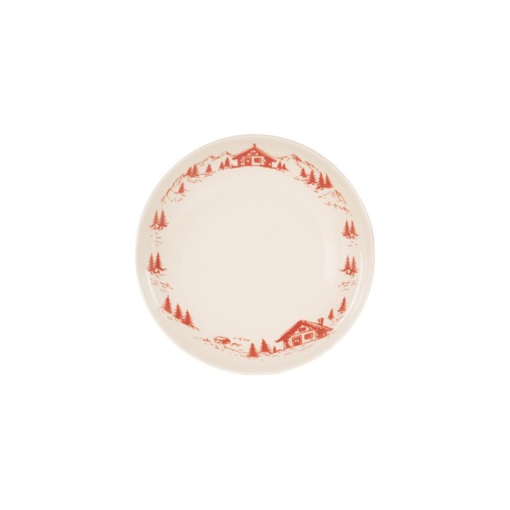 Assiette creuse Alpages rouge 22 cm (lot de 6) en grès - Vaisselle de Noël
