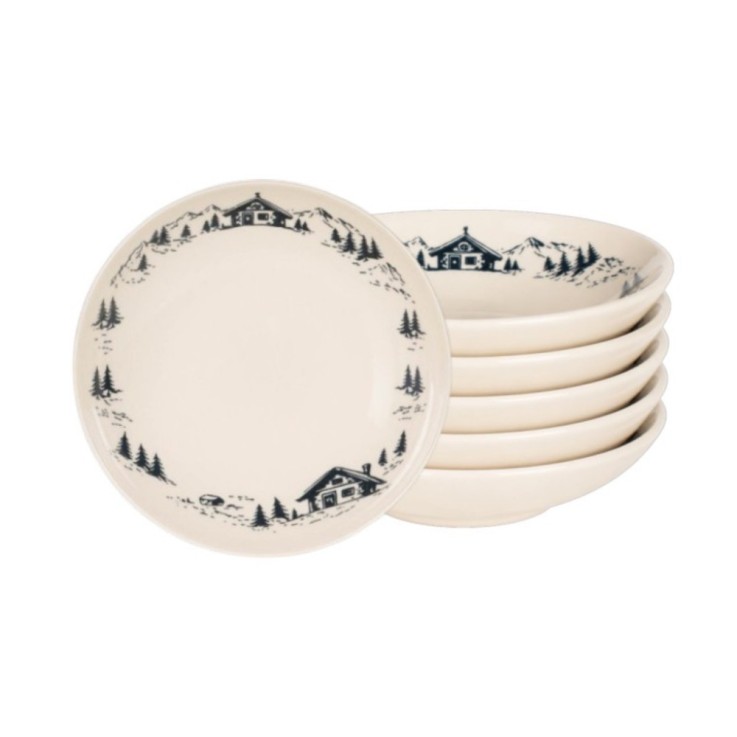 Assiette creuse Alpages noir 22 cm (lot de 6) en grès - Vaisselle de Noël