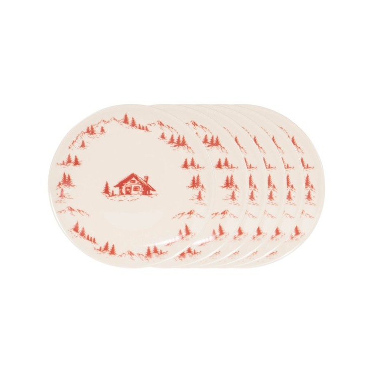 Assiette dessert Alpages rouge 21 cm (lot de 6) en grès - Vaisselle de Noël