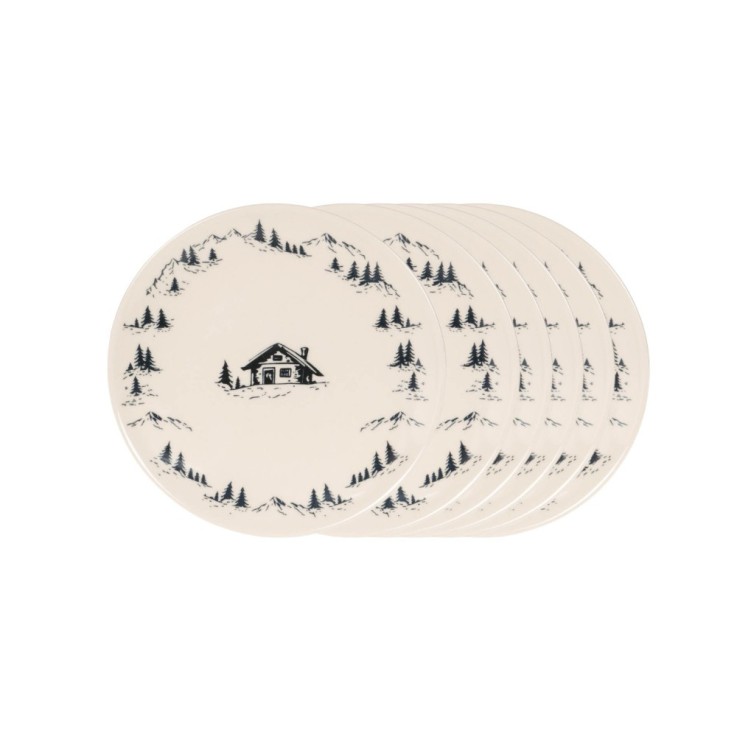 Assiette dessert Alpages noir 21 cm (lot de 6) en grès - Vaisselle de Noël