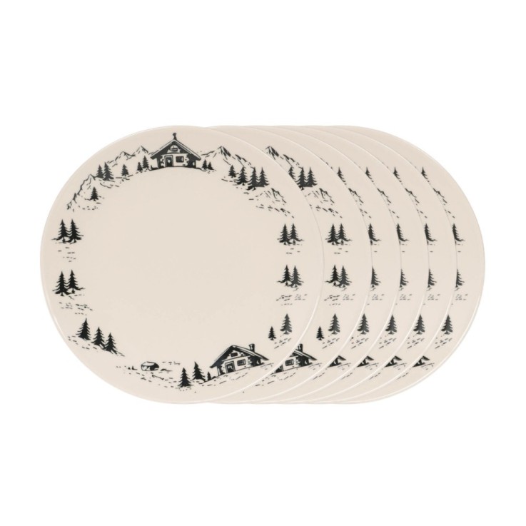 Assiette plate Alpages noir 27cm (lot de 6) en grès - Vaisselle de Noël