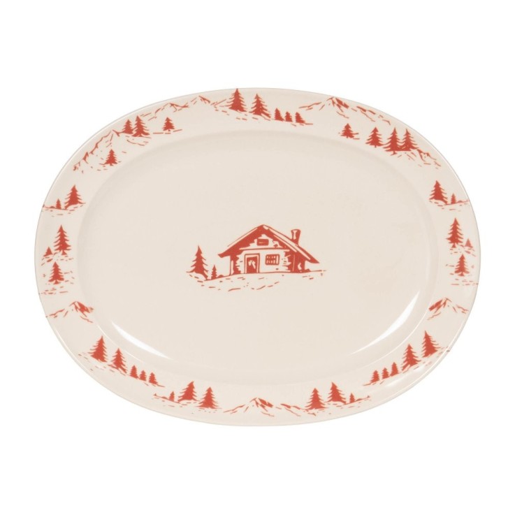 Plat ovale Alpages rouge 42x30 cm en grès - Vaisselle de Noël