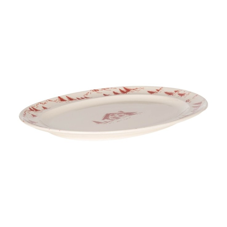 Plat ovale Alpages rouge 42x30 cm en grès - Vaisselle de Noël